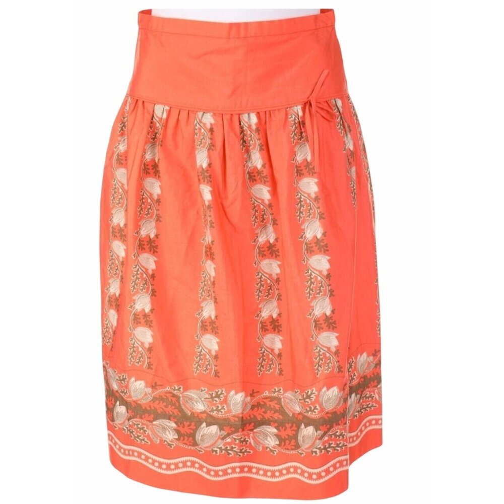 J.Crew Apricot Pink Floral A-Line Pleated Tulip Cotton Skirt Women's Size 12 - Picture 12 of 13